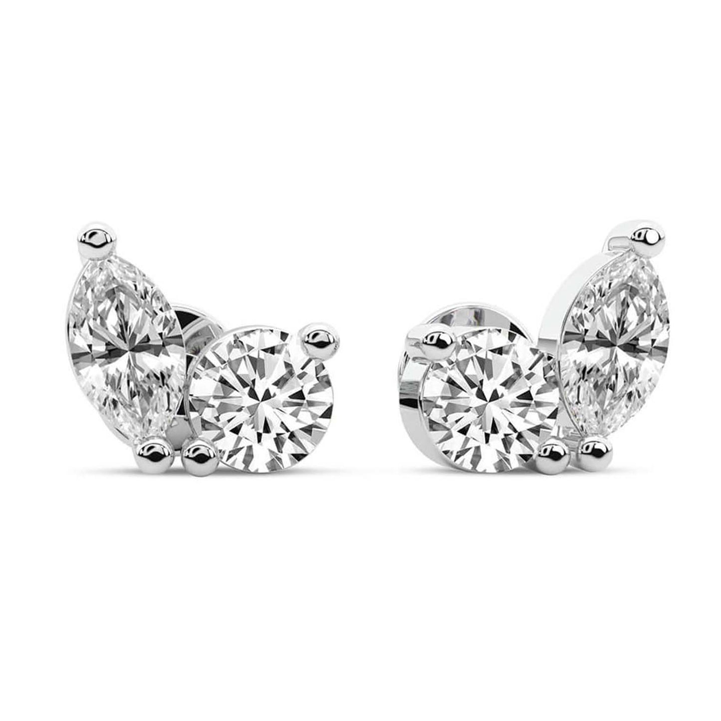 Marquise Round Cut Lab Grown Diamond Stud Earrings in Silver