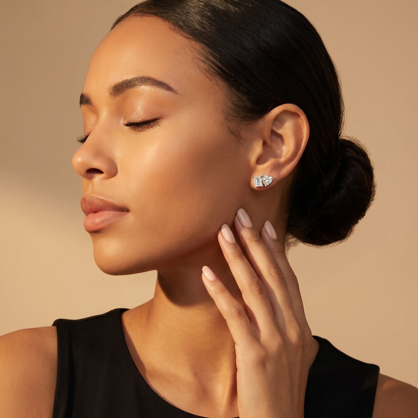 Emerald Heart Cut Lab Grown Diamond Toi Et Moi Stud Earrings in Yellow Gold