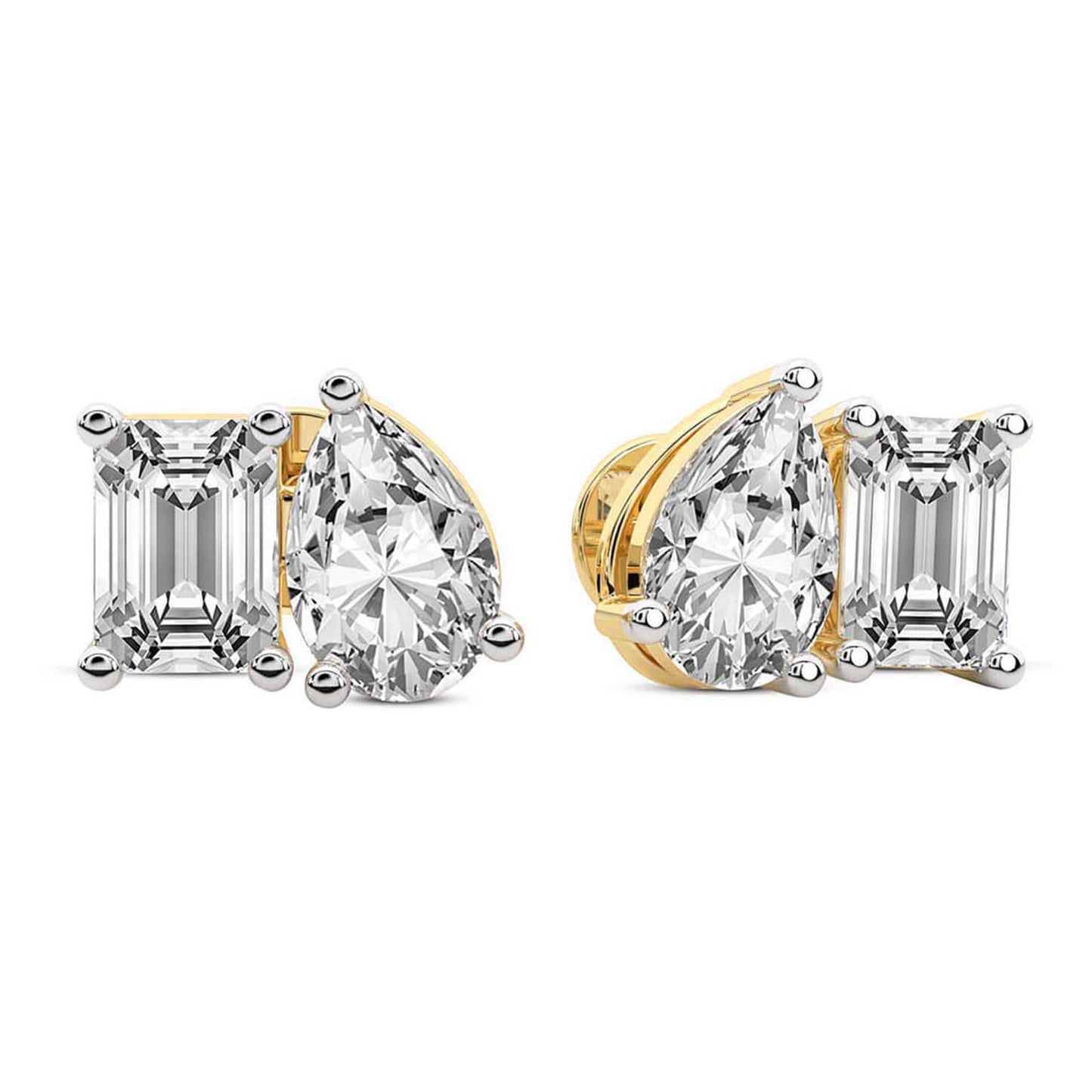 Emerald Pear Cut Lab Grown Diamond Toi Et Moi Earrings in Yellow Gold