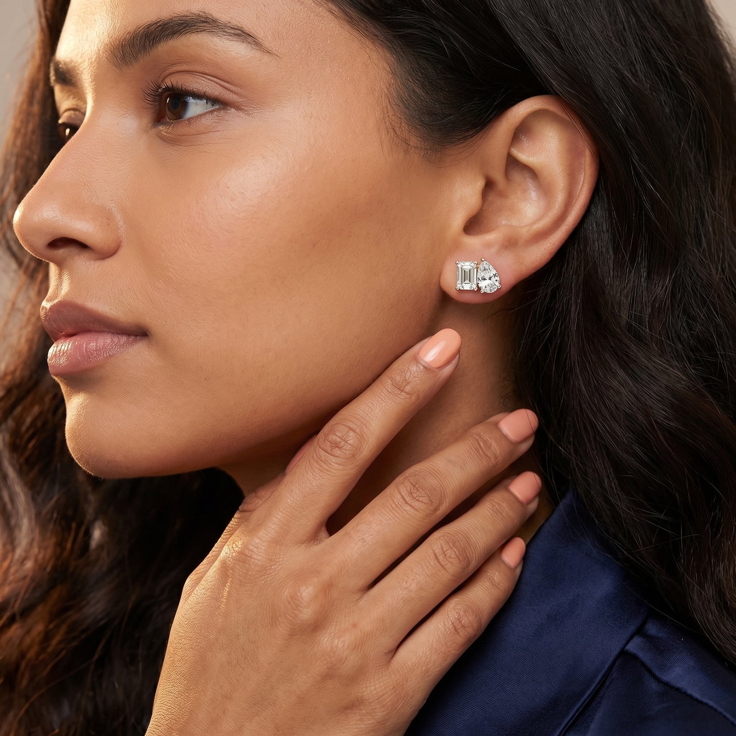 Emerald Pear Cut Lab Grown Diamond Toi Et Moi Earrings in Yellow Gold