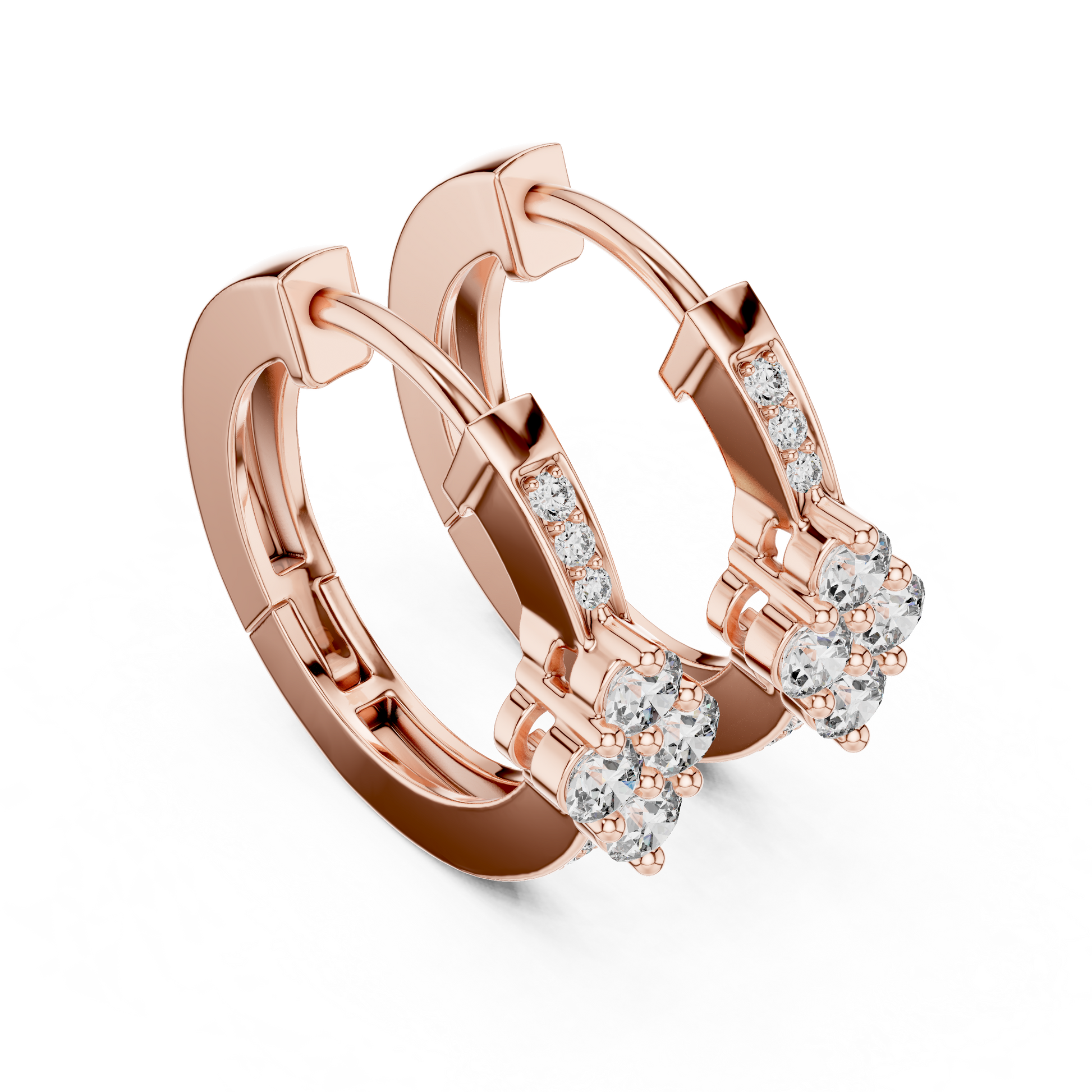 Round Cut Lab Grown Diamond Hoop Earrings in Rose Gold