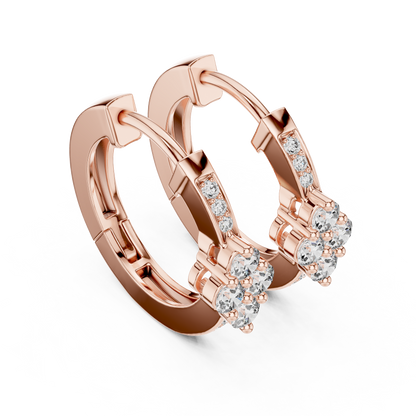 Round Cut Lab Grown Diamond Hoop Earrings in Rose Gold