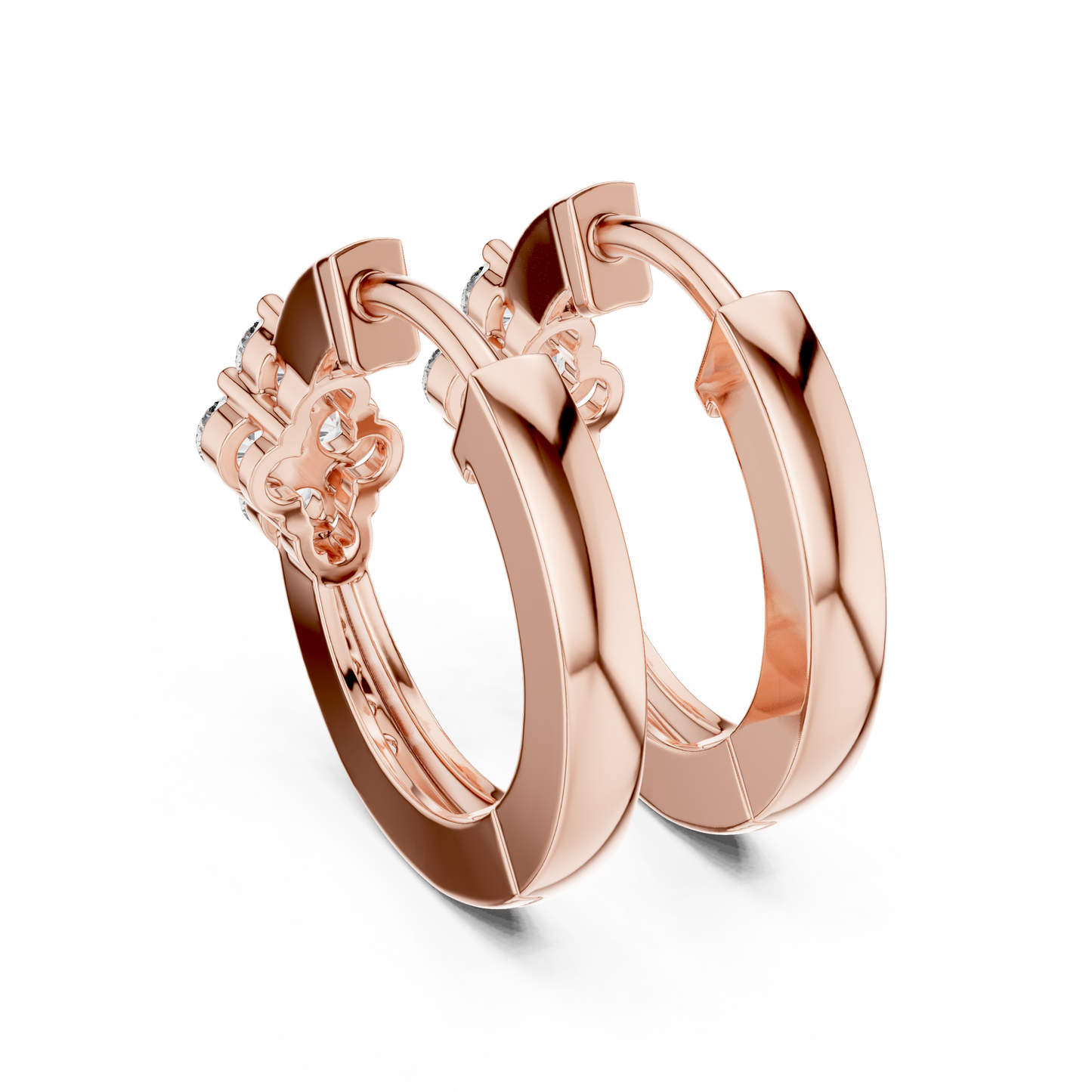 Round Cut Lab Grown Diamond Hoop Earrings in Rose Gold