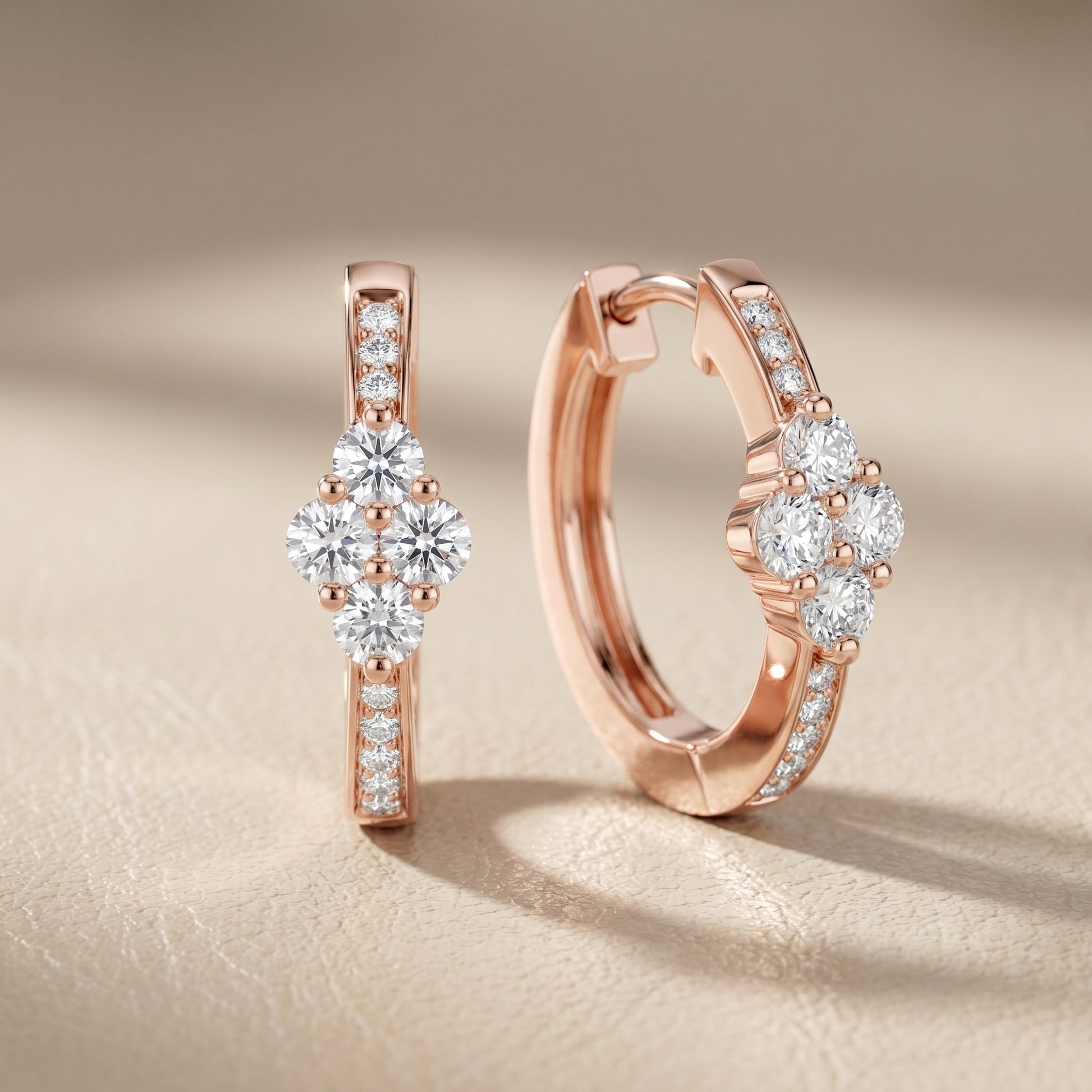 Round Cut Lab Grown Diamond Hoop Earrings in Rose Gold