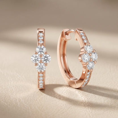 Round Cut Lab Grown Diamond Hoop Earrings in Rose Gold