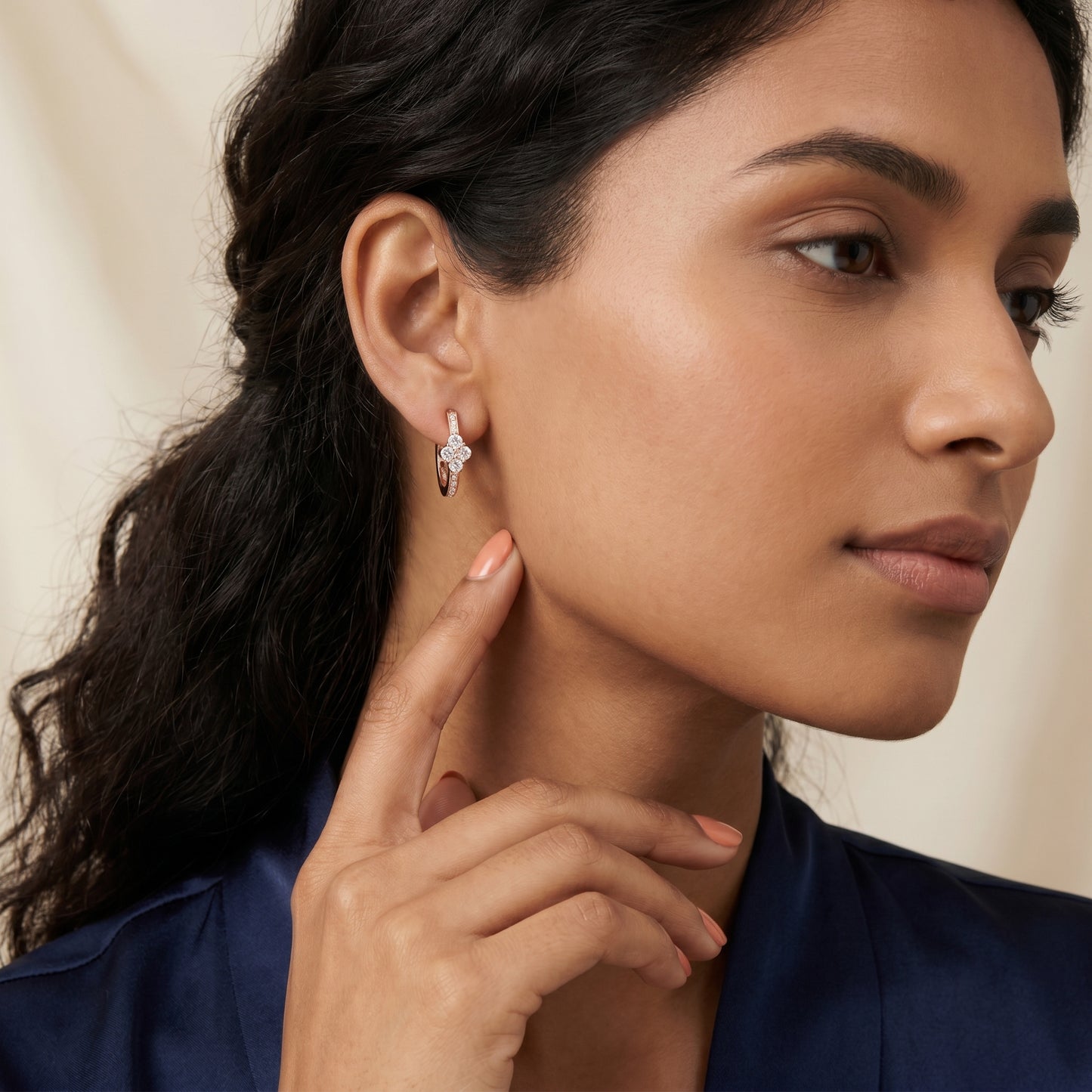 Round Cut Lab Grown Diamond Hoop Earrings in Rose Gold