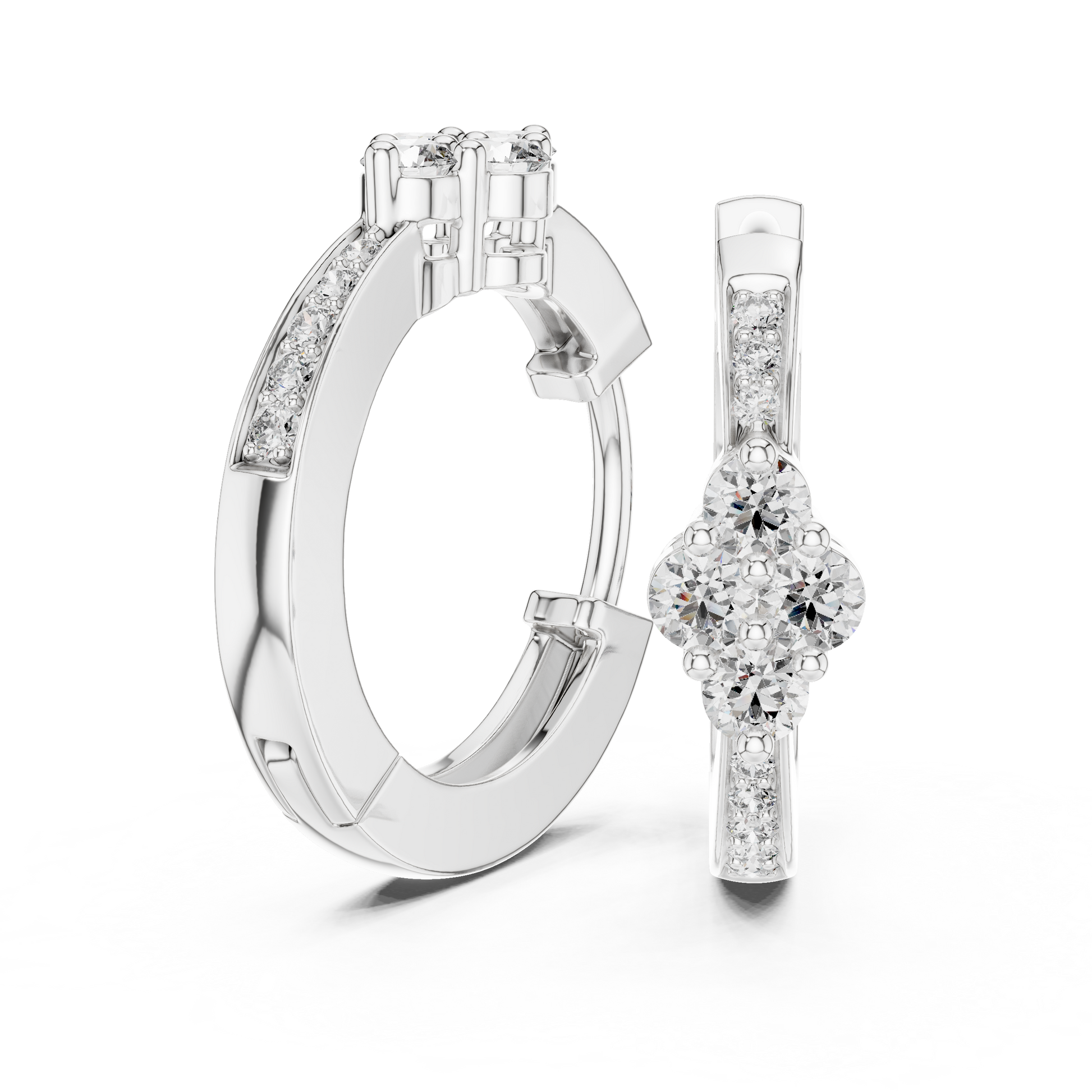 Round Cut Lab Grown Diamond Hoop Earrings in White Gold