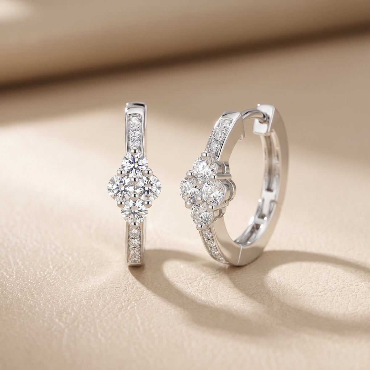 Round Cut Lab Grown Diamond Hoop Earrings in White Gold