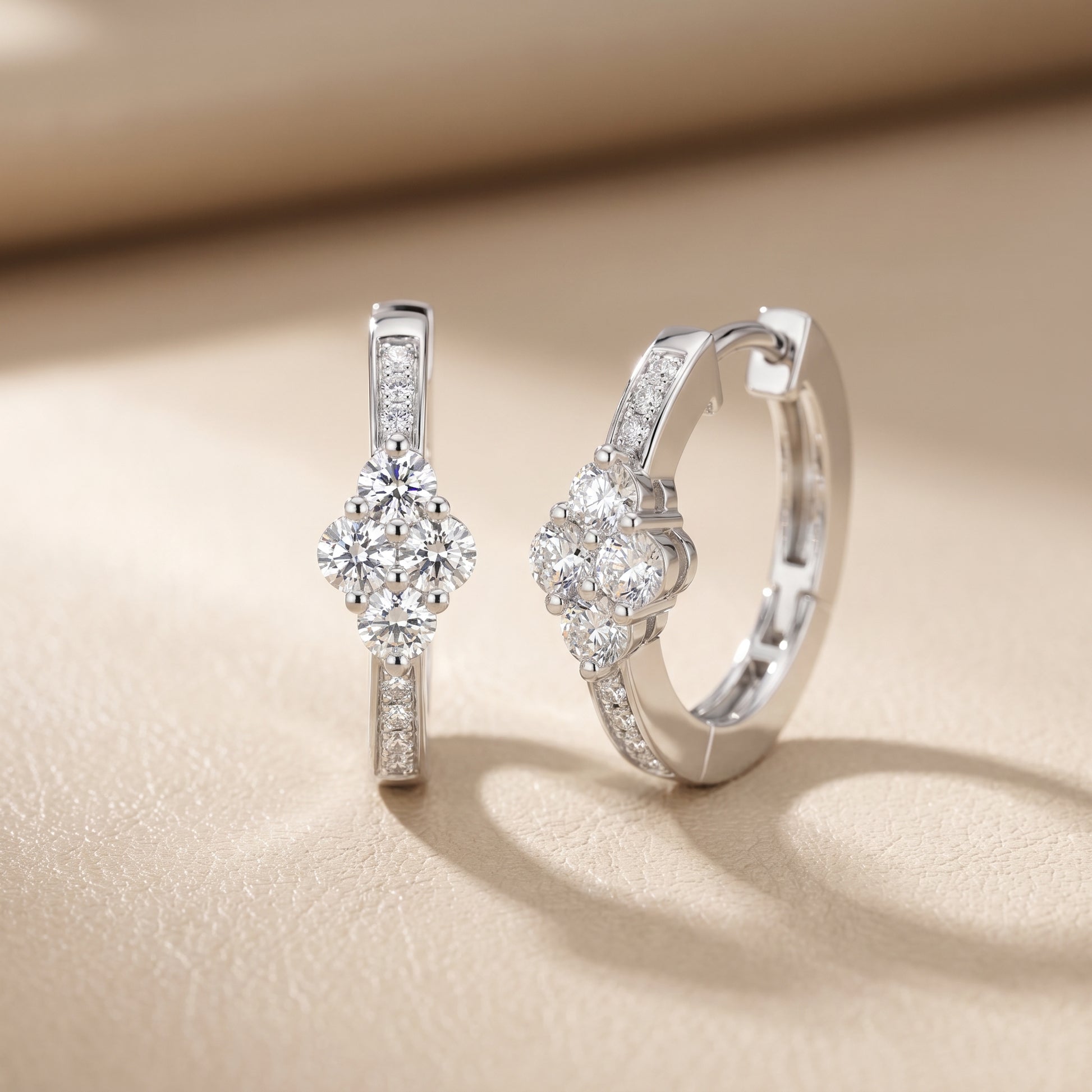 Round Cut Lab Grown Diamond Hoop Earrings in White Gold