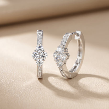 Round Cut Lab Grown Diamond Hoop Earrings in Silver