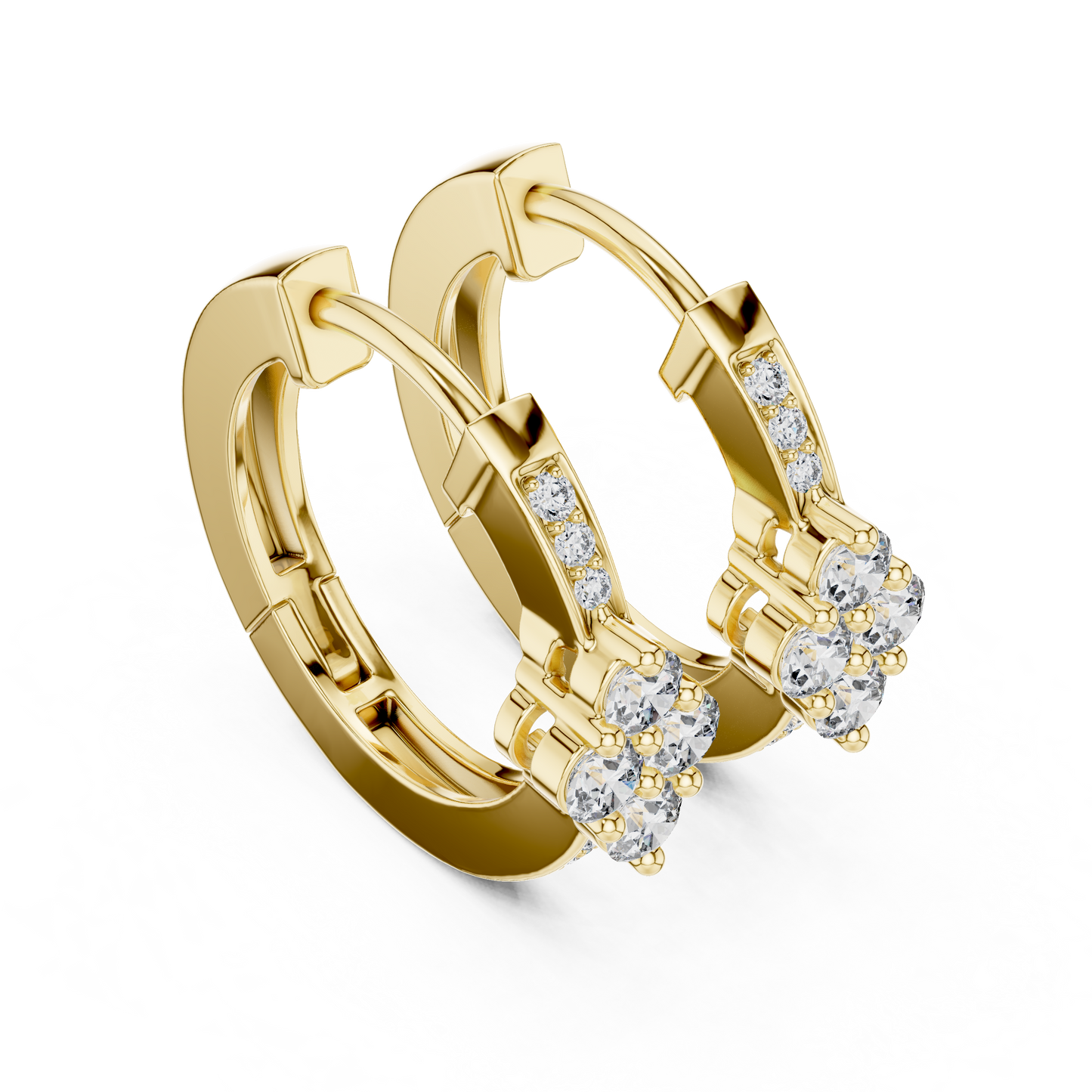 Round Cut Lab Grown Diamond Hoop Earrings in Yellow Gold