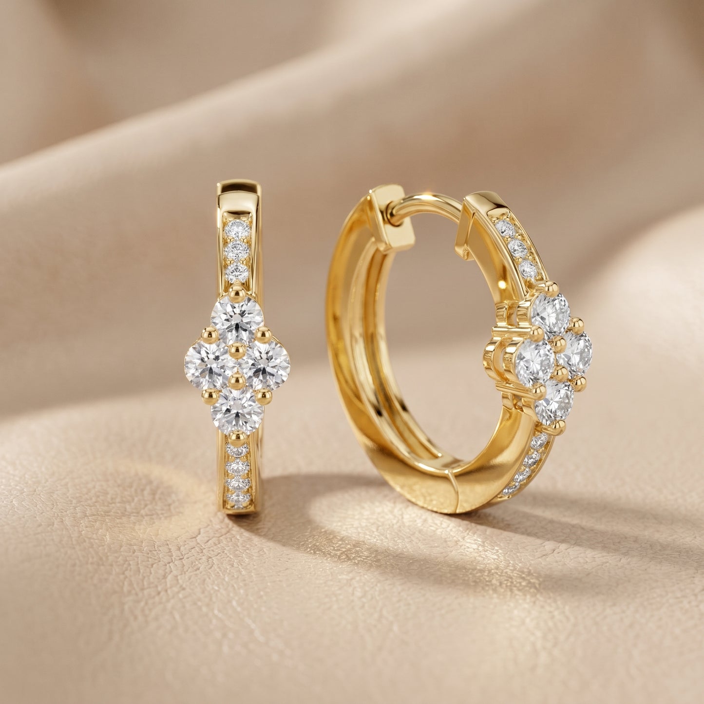 Round Cut Lab Grown Diamond Hoop Earrings in Yellow Gold