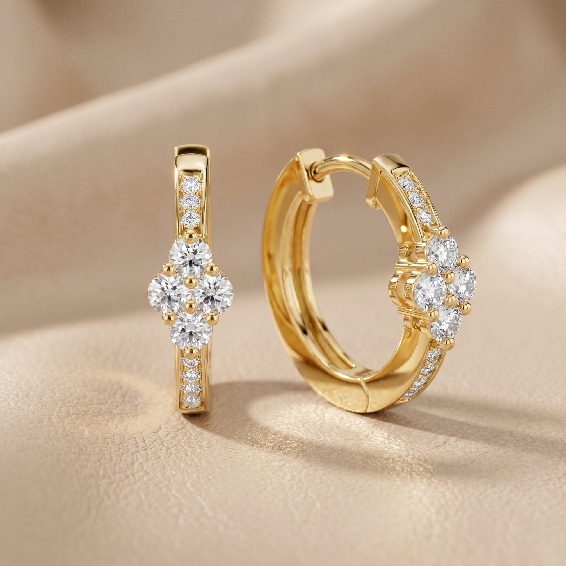 Round Cut Lab Grown Diamond Hoop Earrings in Yellow Gold