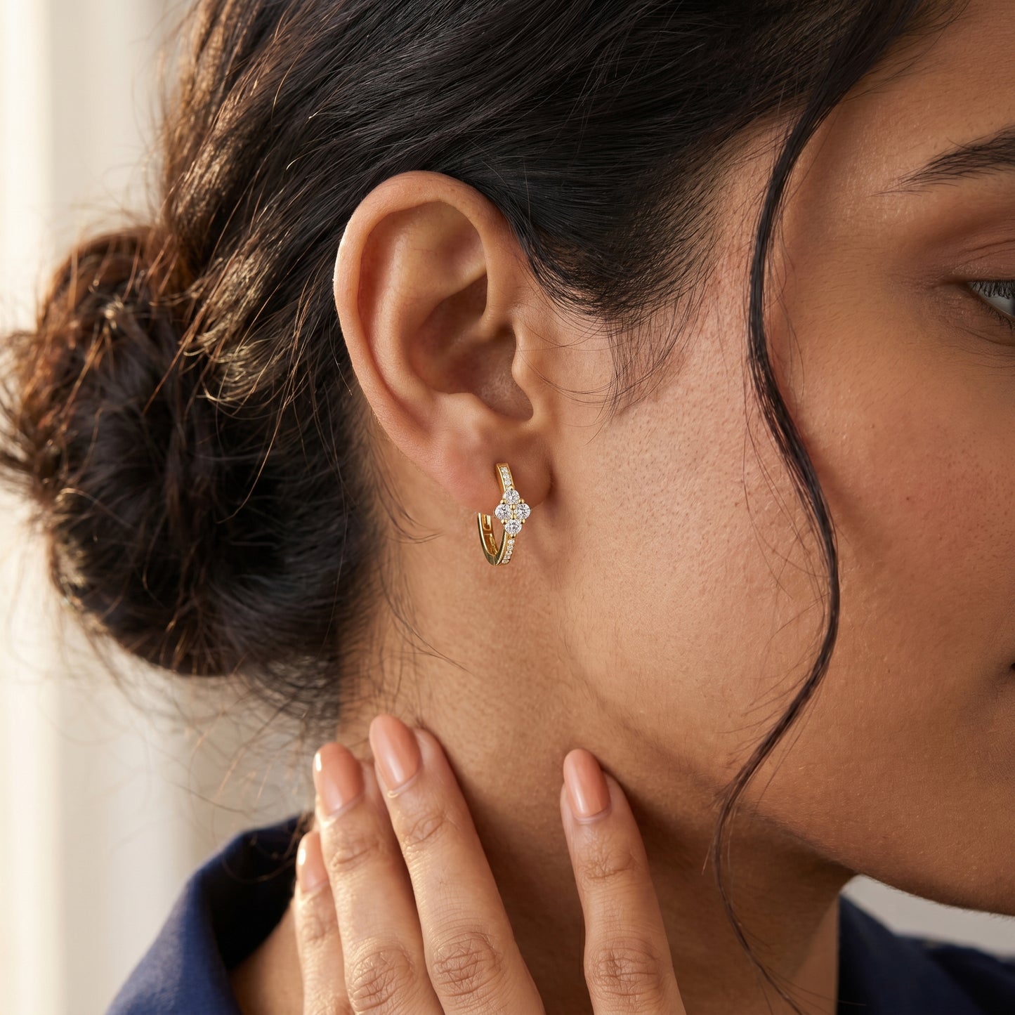 Round Cut Lab Grown Diamond Hoop Earrings in Yellow Gold