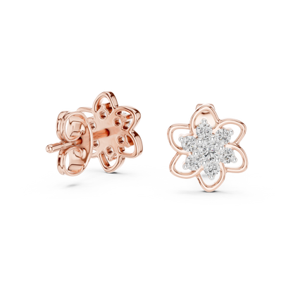 Round Cut Lab Grown Diamond Petal Floral Stud Earrings in Rose Gold