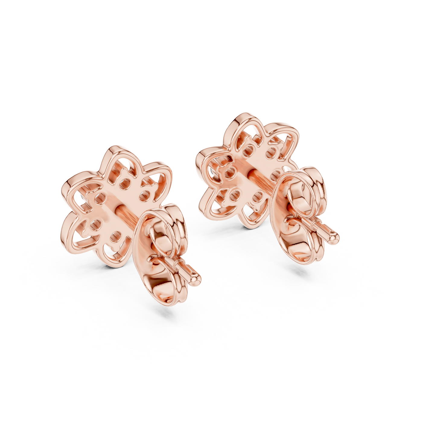 Round Cut Lab Grown Diamond Petal Floral Stud Earrings in Rose Gold