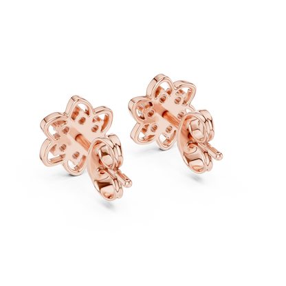 Round Cut Lab Grown Diamond Petal Floral Stud Earrings in Rose Gold