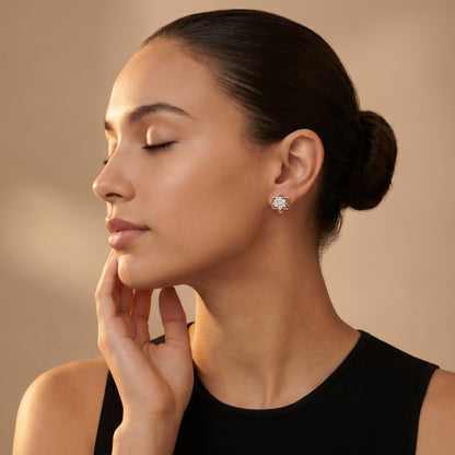 Round Cut Lab Grown Diamond Petal Floral Stud Earrings in Rose Gold