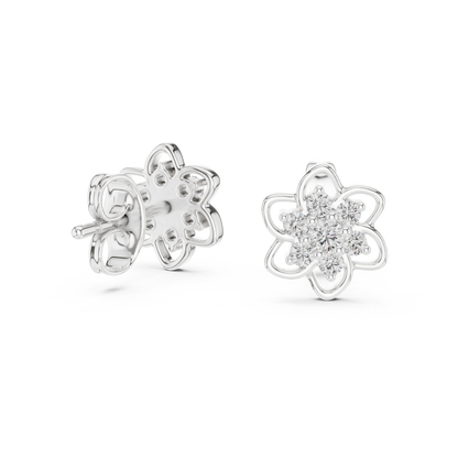 Round Cut Lab Grown Diamond Petal Floral Stud Earrings in Silver
