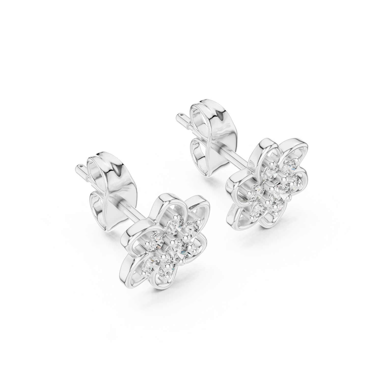 Round Cut Lab Grown Diamond Petal Floral Stud Earrings in Platinum