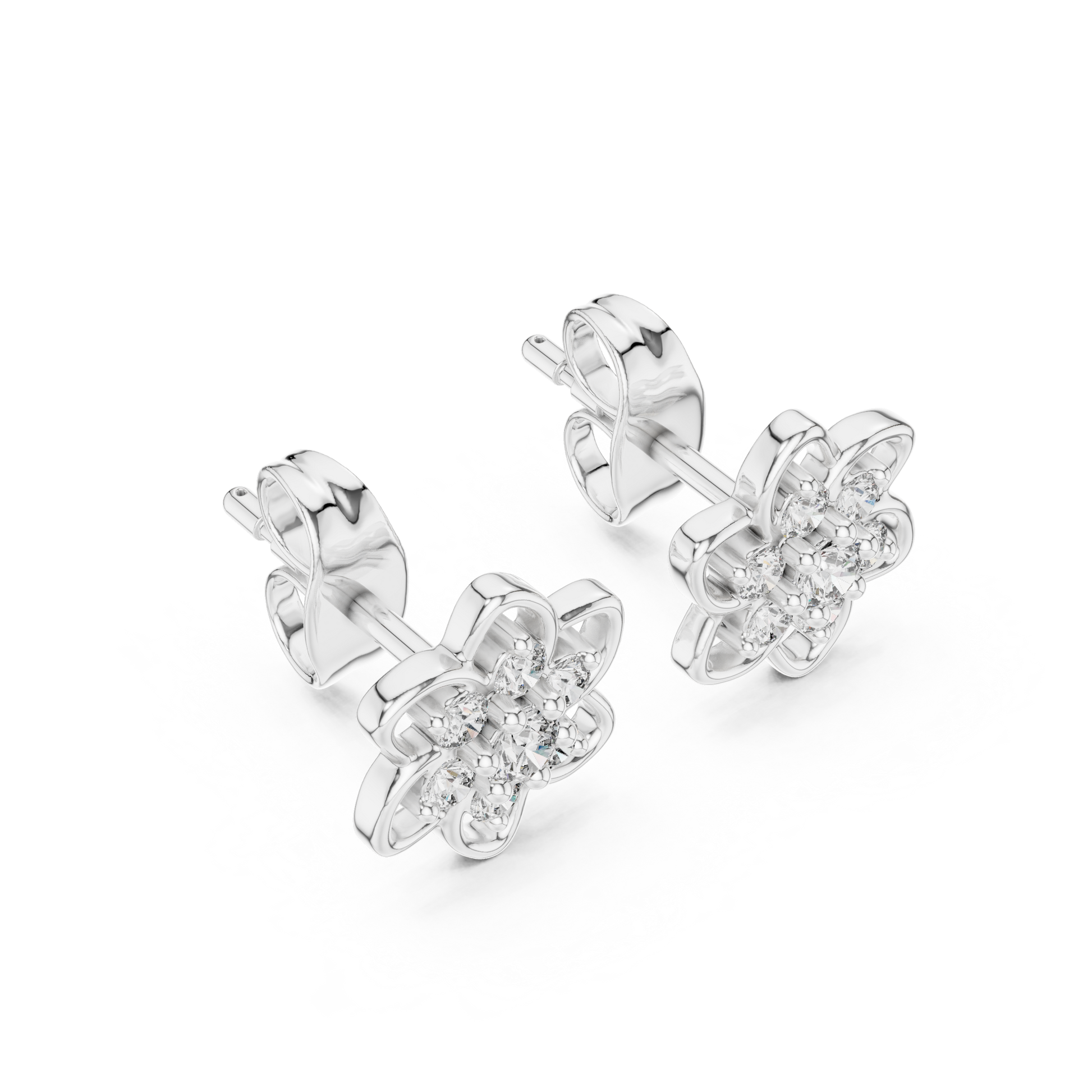 Round Cut Lab Grown Diamond Petal Floral Stud Earrings in Platinum