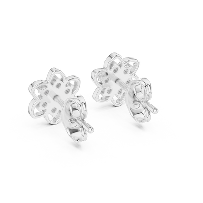 Round Cut Lab Grown Diamond Petal Floral Stud Earrings in White Gold