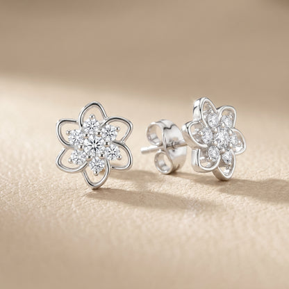Round Cut Lab Grown Diamond Petal Floral Stud Earrings in Platinum