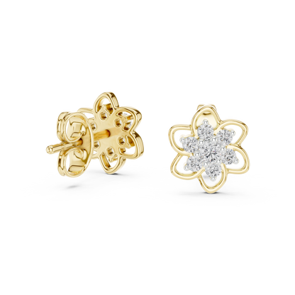 Round Cut Lab Grown Diamond Petal Floral Stud Earrings in Yellow Gold