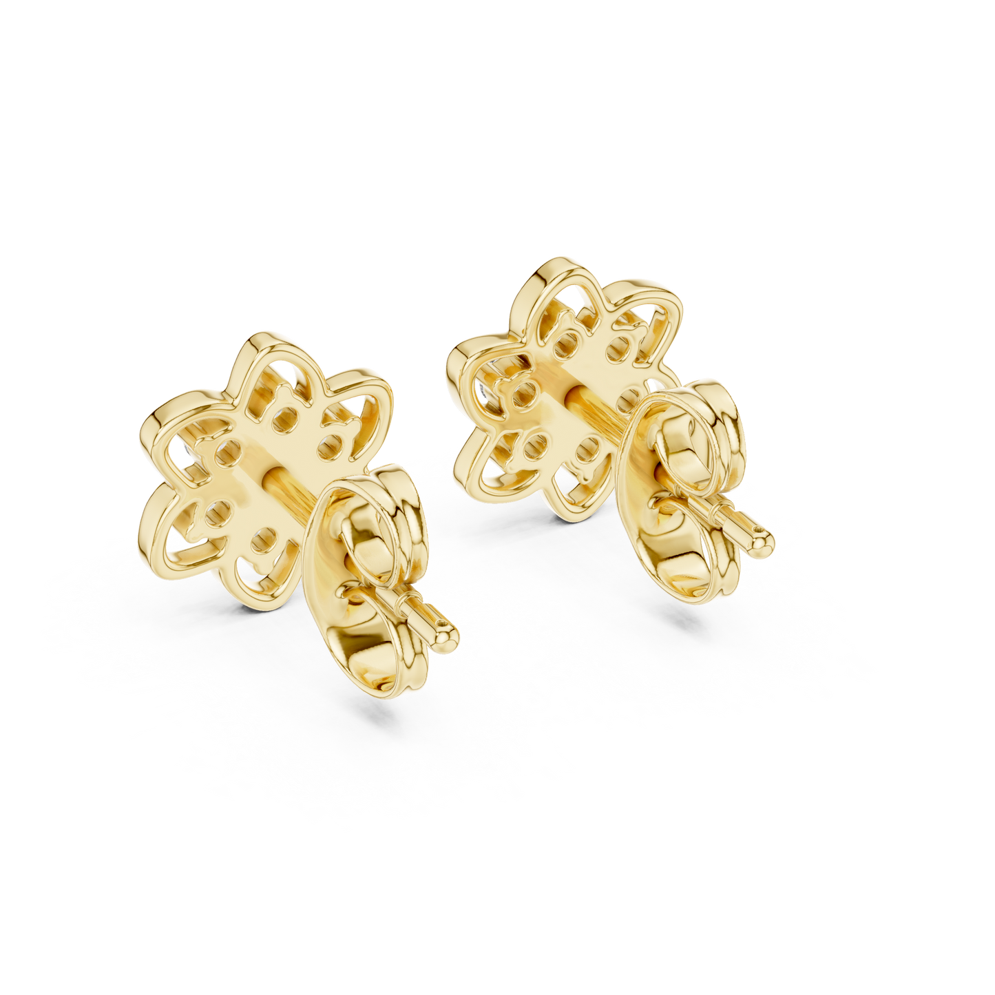Round Cut Lab Grown Diamond Petal Floral Stud Earrings in Yellow Gold