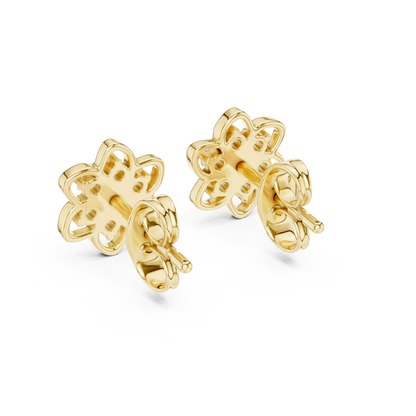 Round Cut Lab Grown Diamond Petal Floral Stud Earrings in Yellow Gold