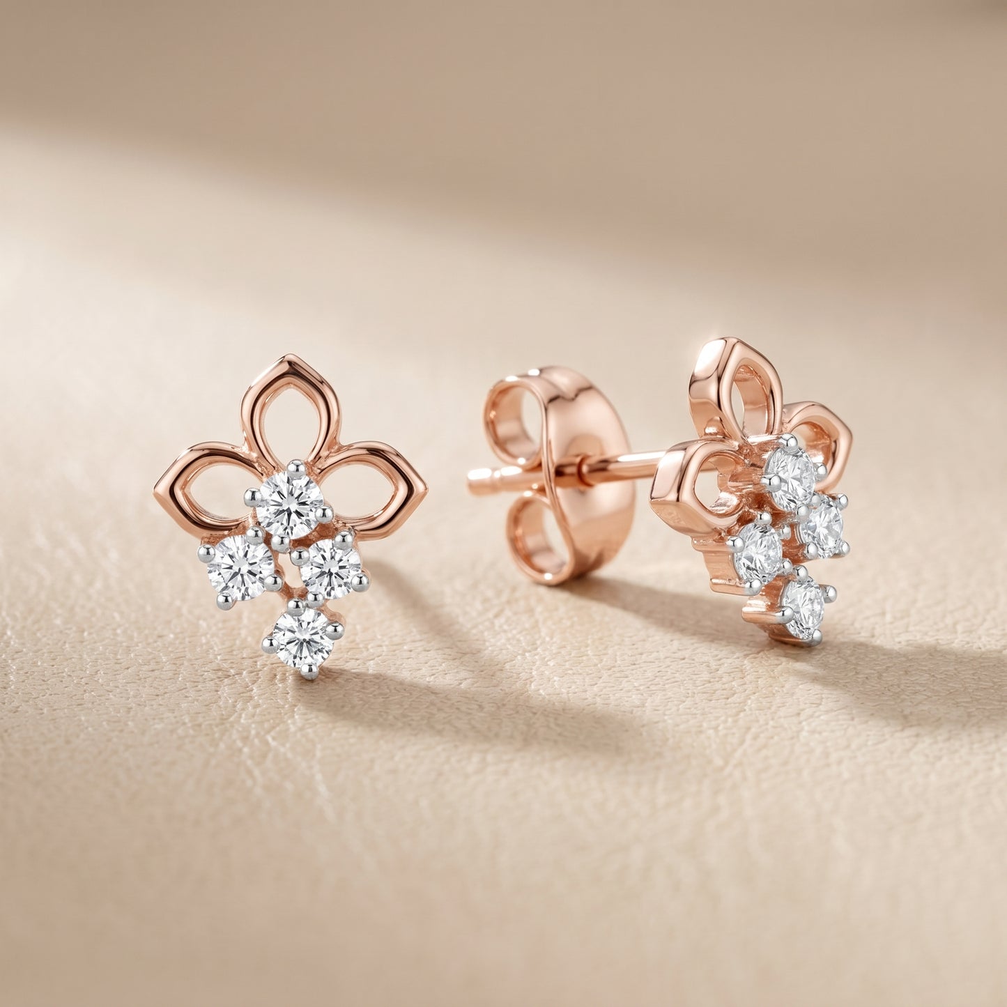 Round Cut Lab Grown Diamond Stud Earrings in Rose Gold