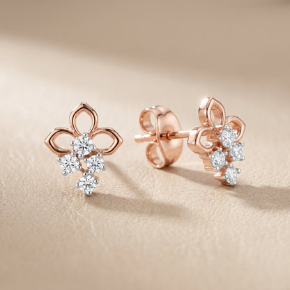 Round Cut Lab Grown Diamond Stud Earrings in Rose Gold