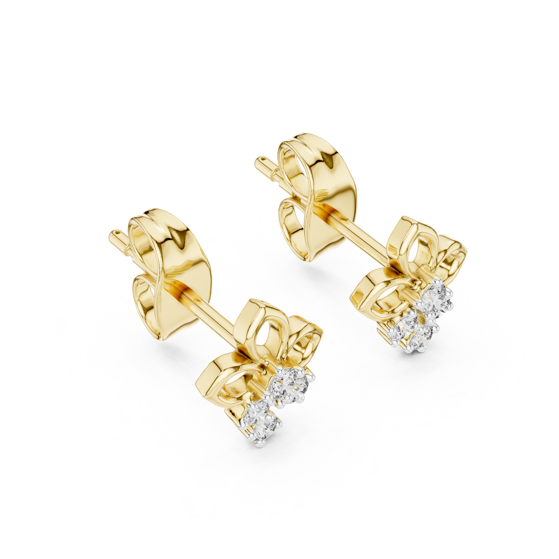 Round Cut Lab Grown Diamond Stud Earrings in Yellow Gold