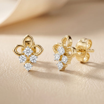 Round Cut Lab Grown Diamond Stud Earrings in Yellow Gold