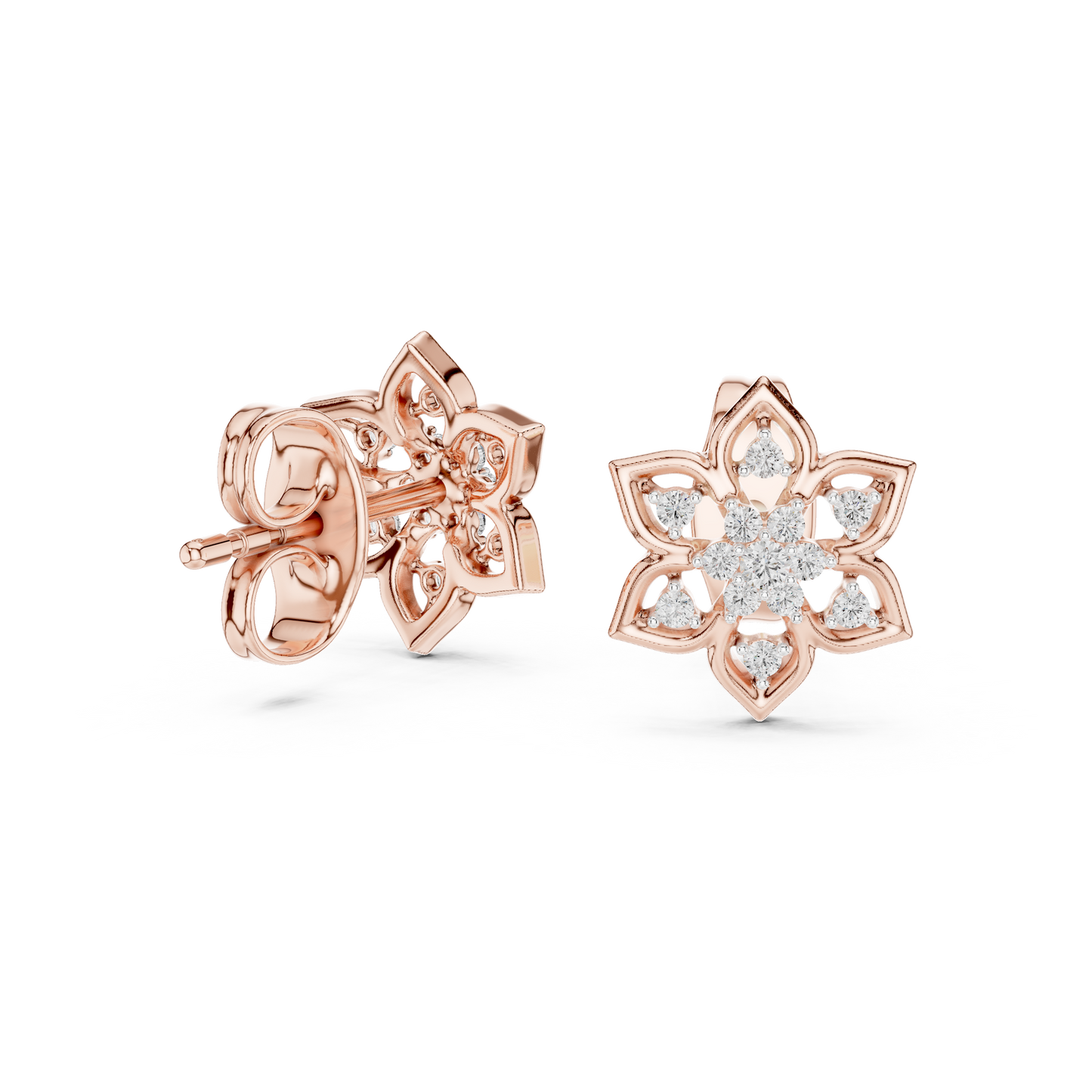 Round Cut Lab Grown Diamond Stud Earrings in Rose Gold