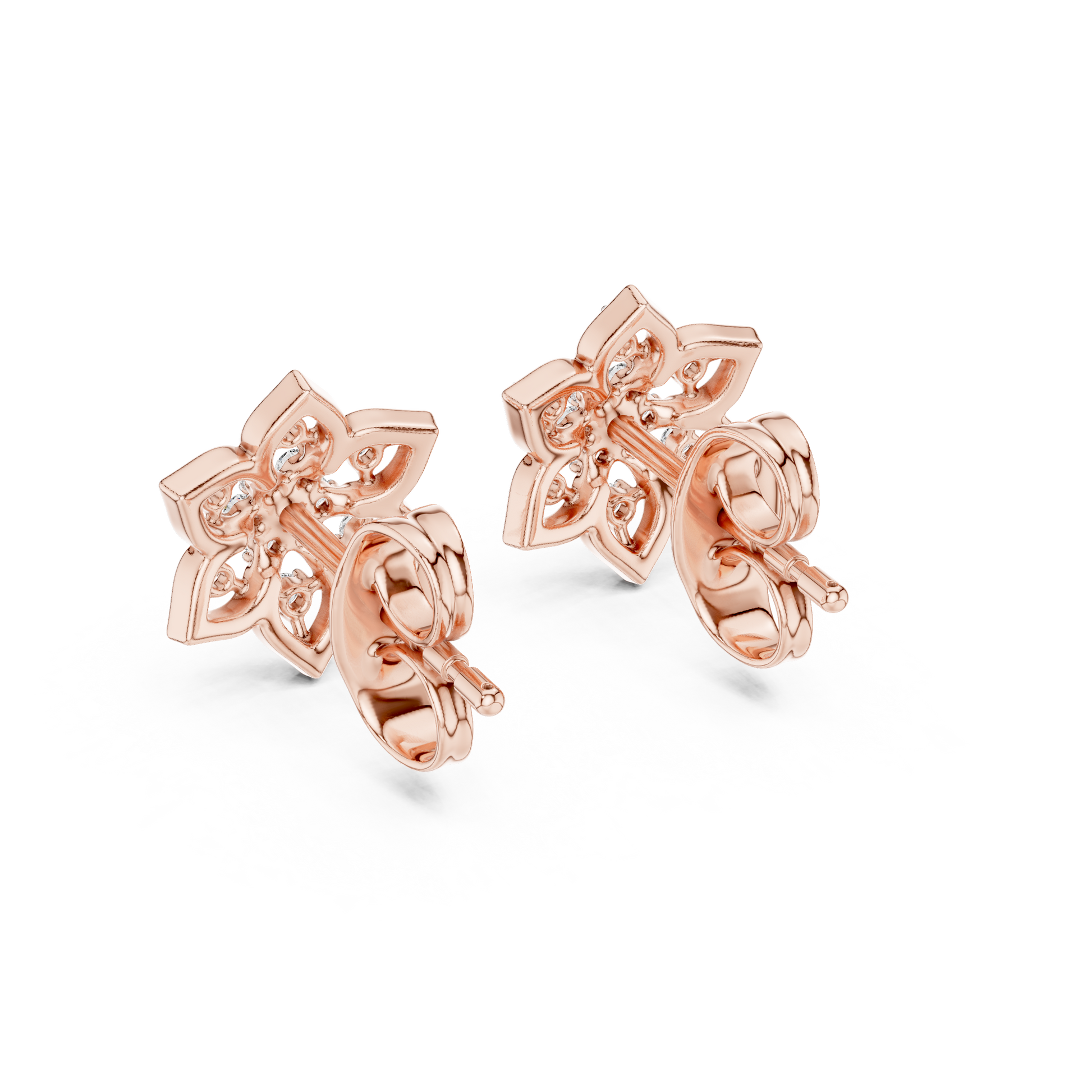 Round Cut Lab Grown Diamond Stud Earrings in Rose Gold