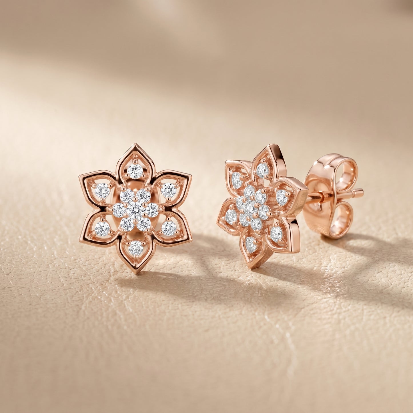 Round Cut Lab Grown Diamond Stud Earrings in Rose Gold