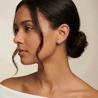 Round Cut Lab Grown Diamond Stud Earrings in Rose Gold