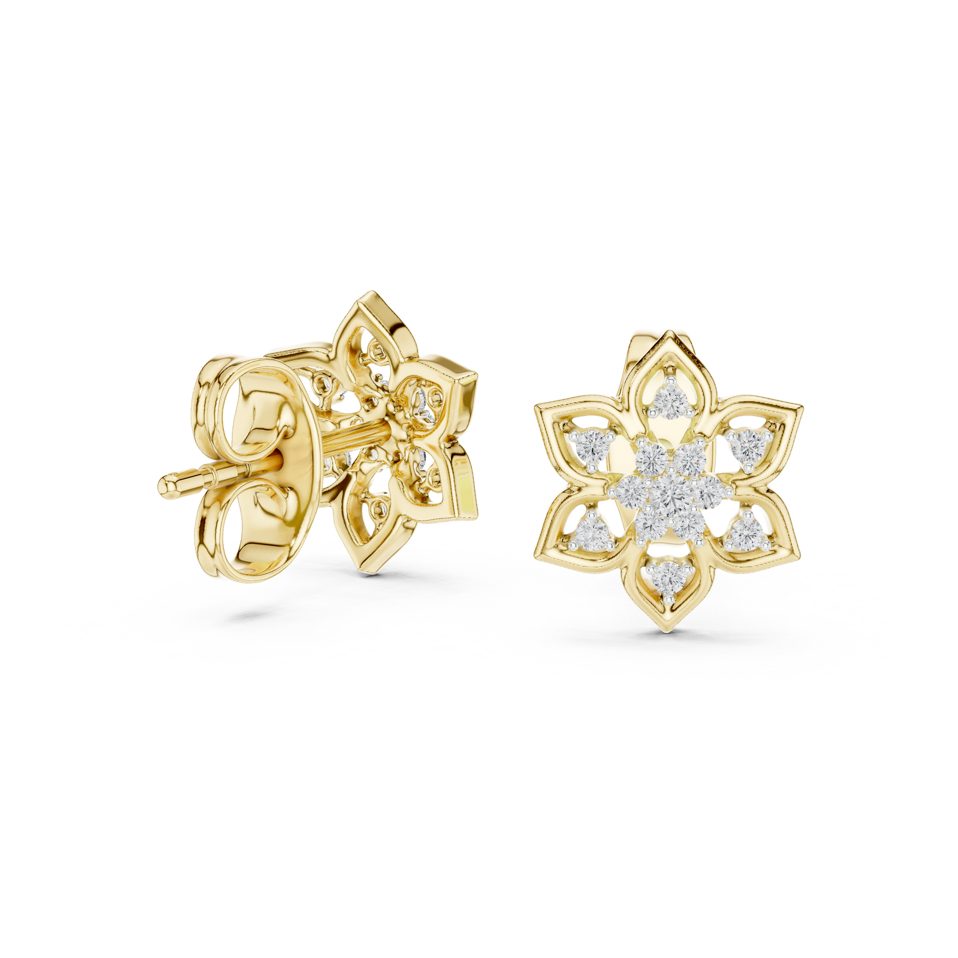 Round Cut Lab Grown Diamond Stud Earrings in Yellow Gold