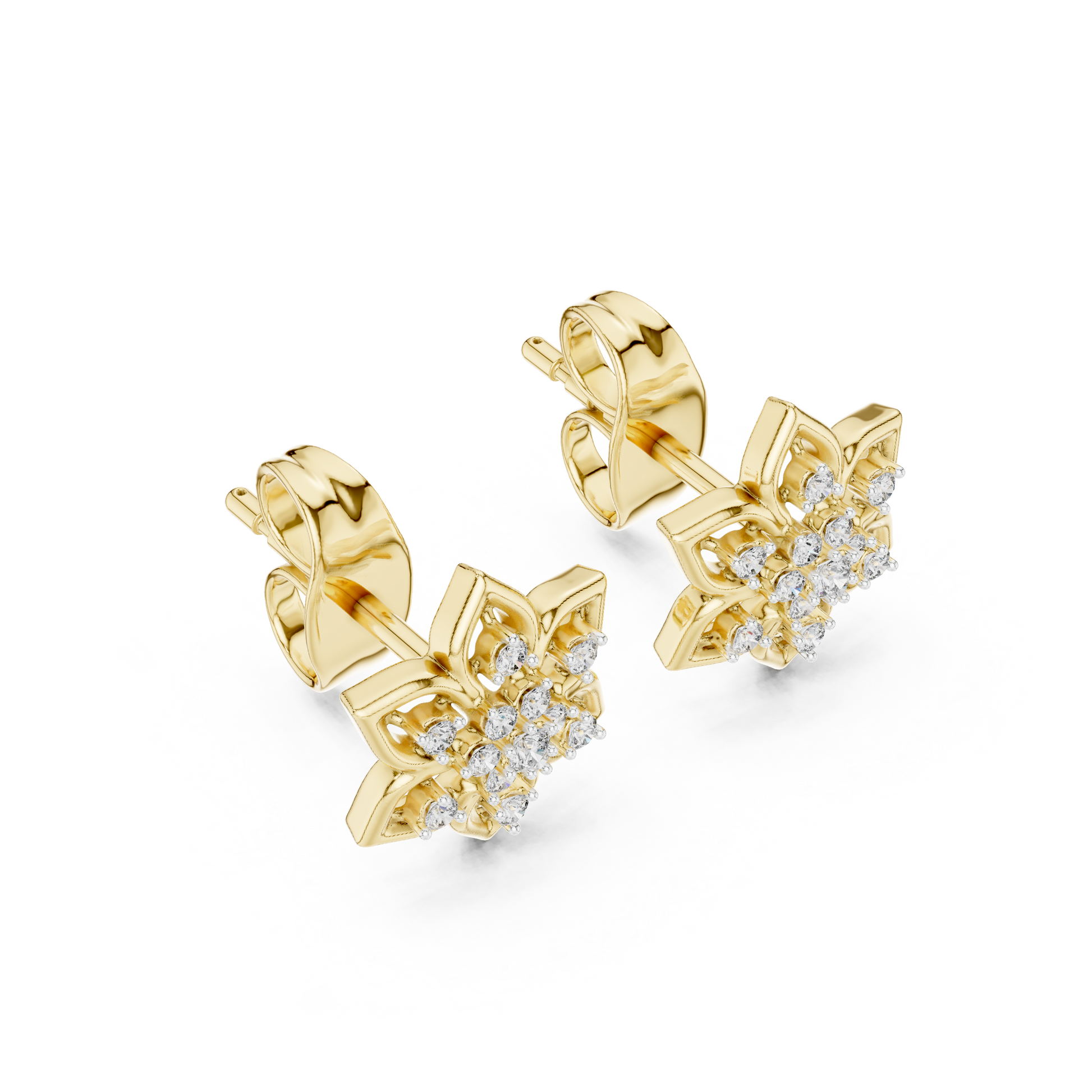 Round Cut Lab Grown Diamond Stud Earrings in Yellow Gold
