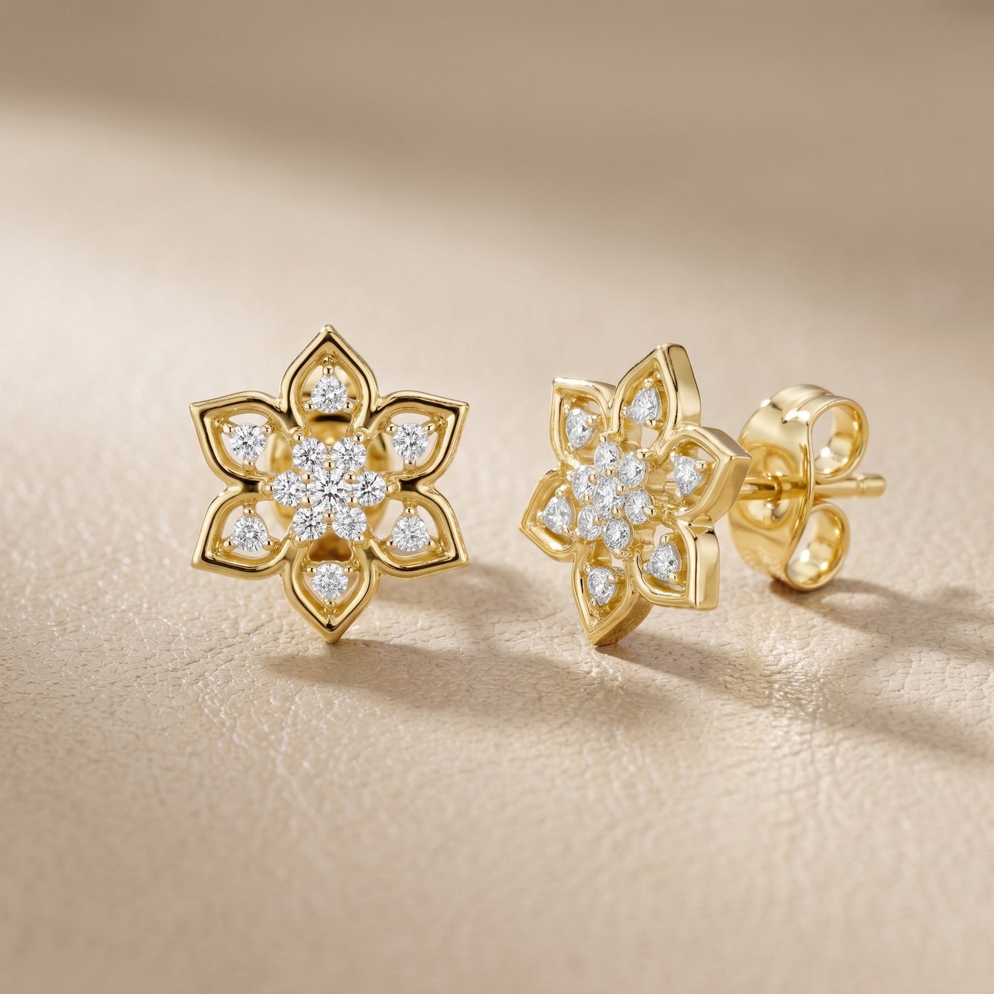 Round Cut Lab Grown Diamond Stud Earrings in Yellow Gold