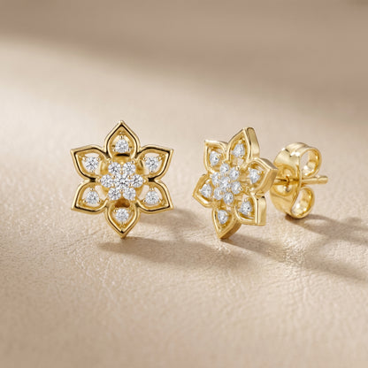 Round Cut Lab Grown Diamond Stud Earrings in Yellow Gold