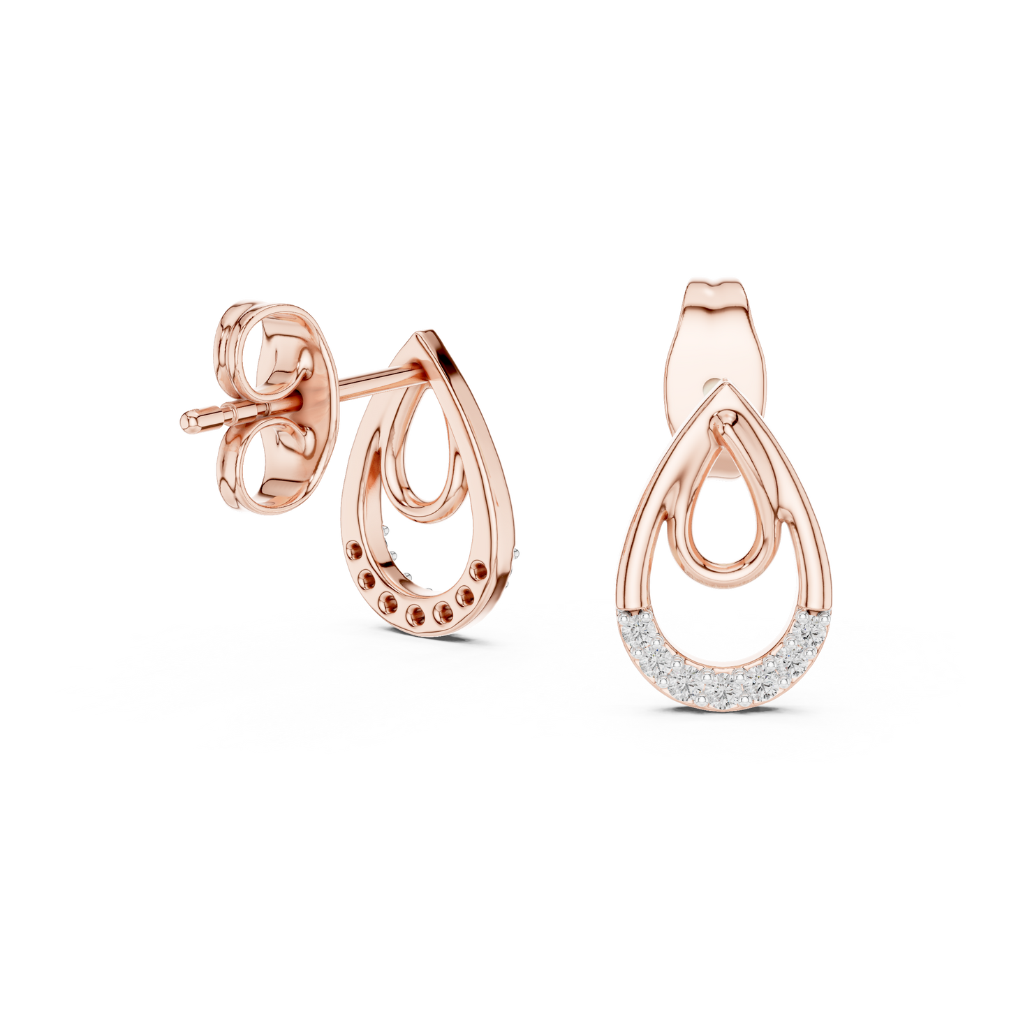 Round Cut Lab Grown Diamond Drop Earrings in Rose Gold