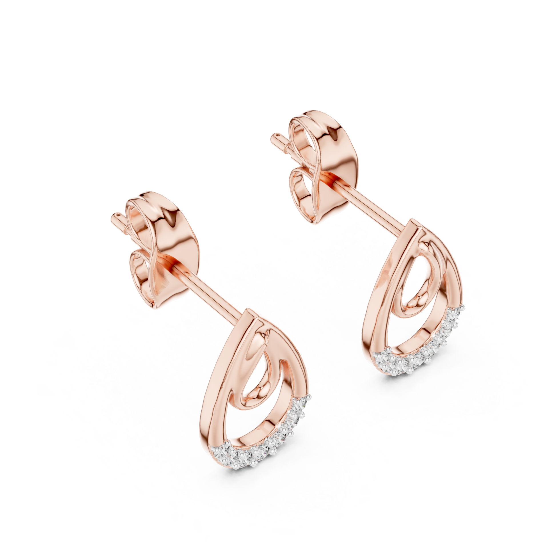 Round Cut Lab Grown Diamond Drop Earrings in Rose Gold