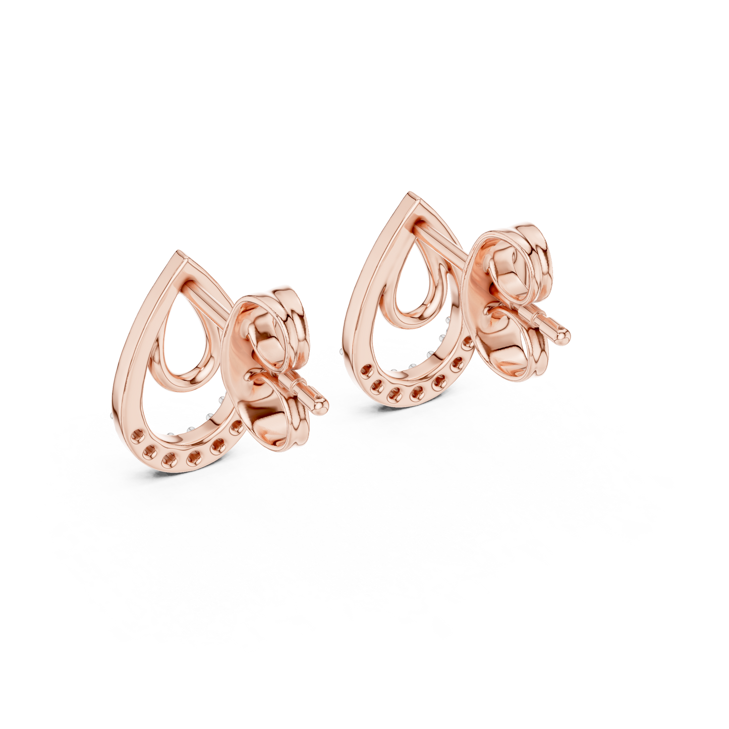 Round Cut Lab Grown Diamond Drop Earrings in Rose Gold