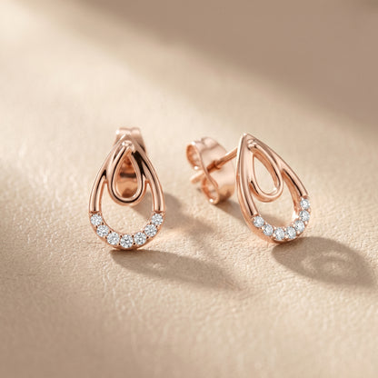 Round Cut Lab Grown Diamond Drop Earrings in Rose Gold