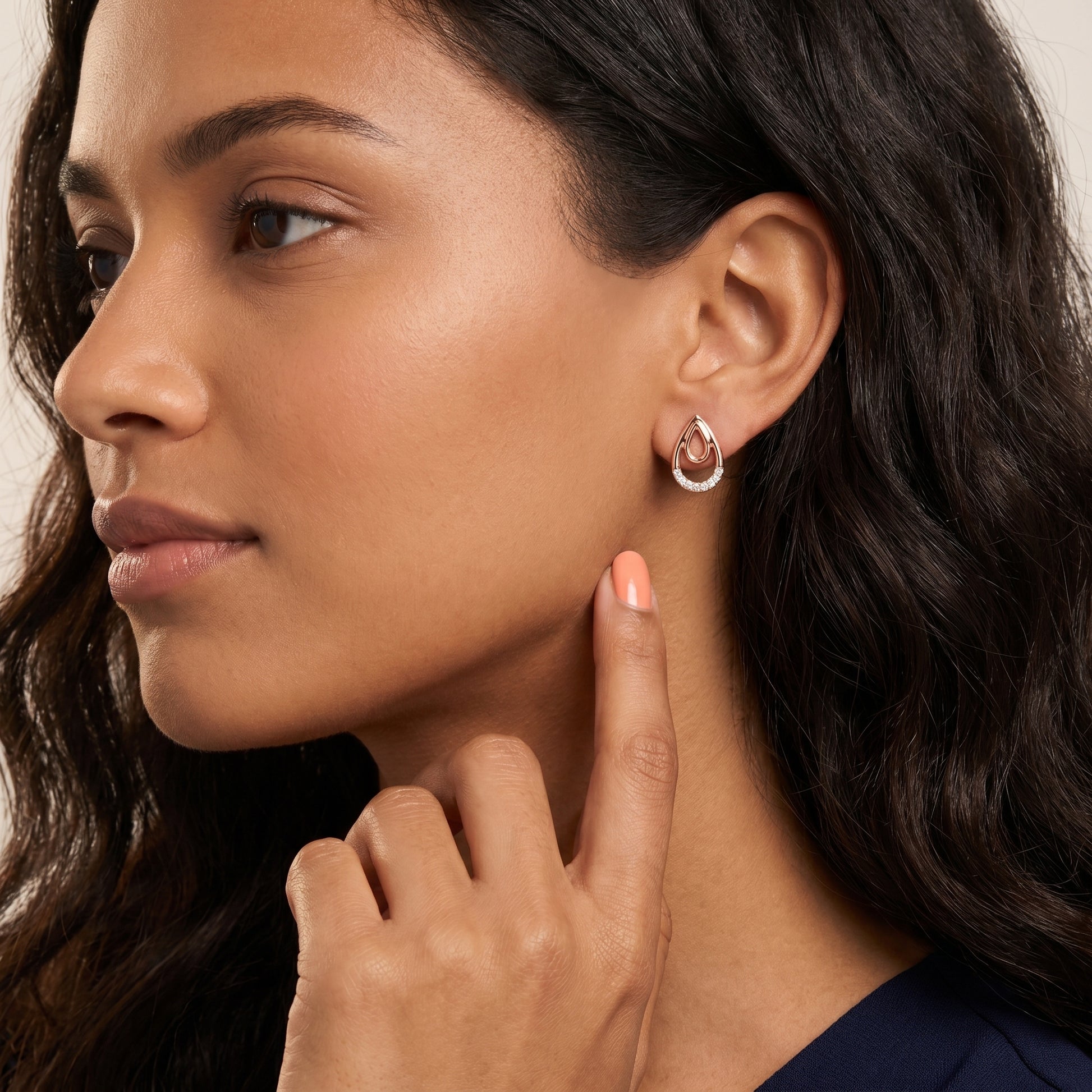 Round Cut Lab Grown Diamond Drop Earrings in Rose Gold
