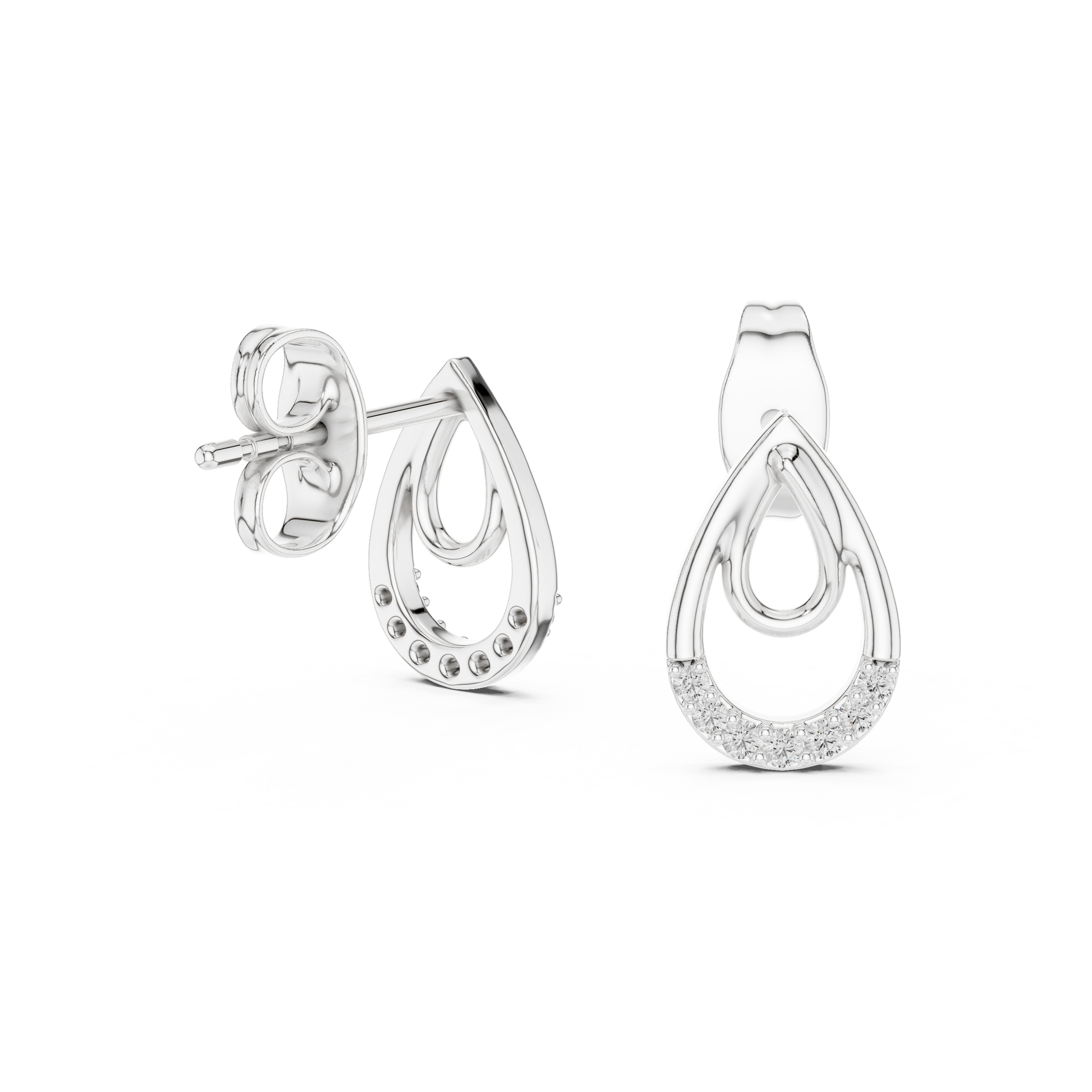 Round Cut Lab Grown Diamond Drop Earrings in Silver