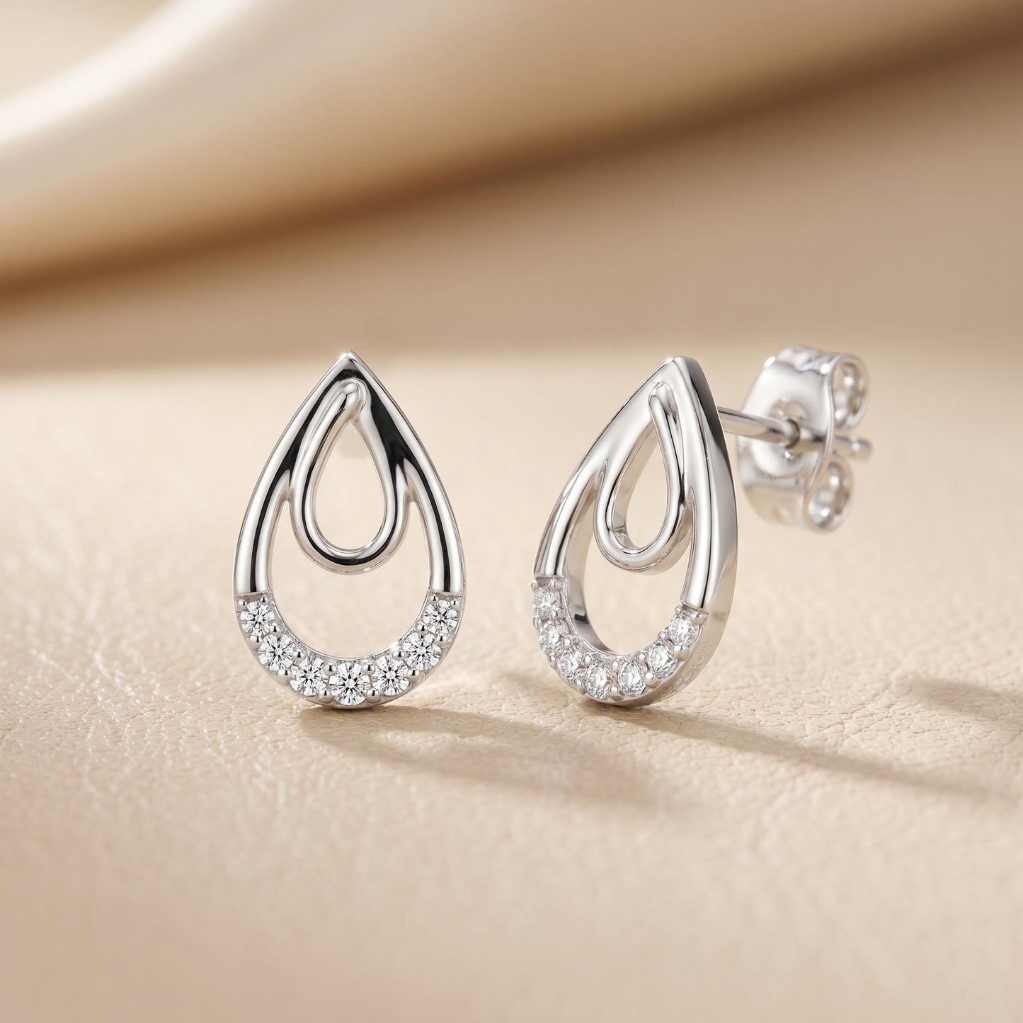 Round Cut Lab Grown Diamond Drop Earrings in White Gold