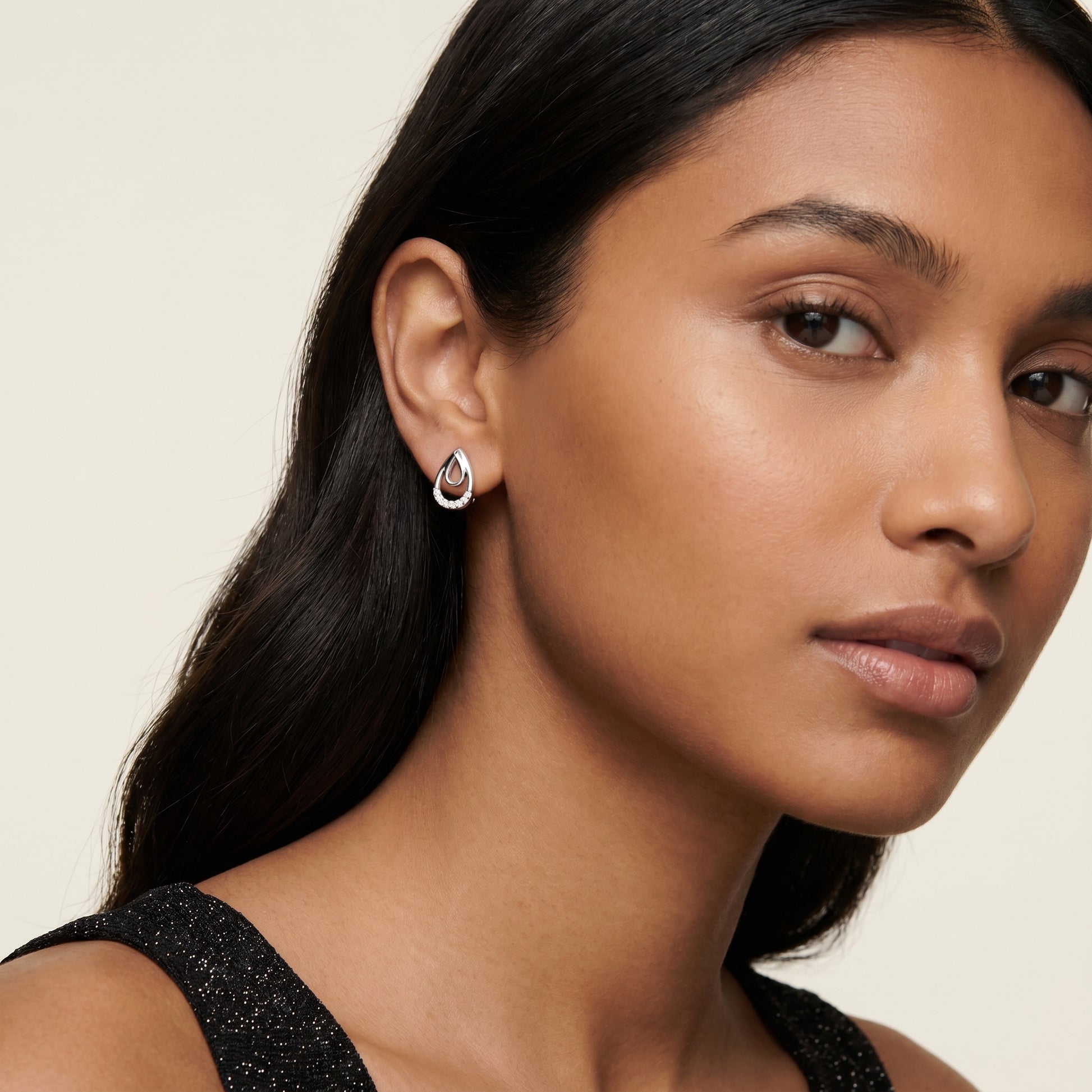 Round Cut Lab Grown Diamond Drop Earrings in Silver